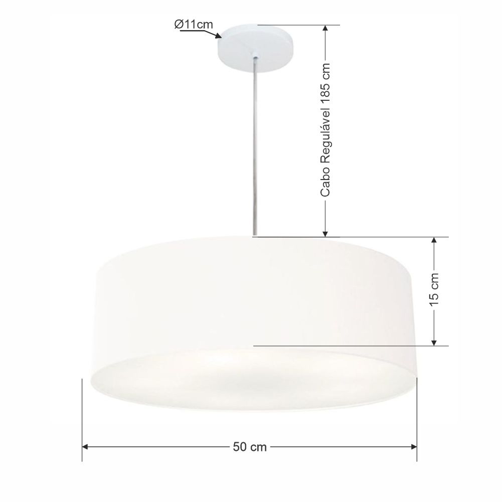 Pendente Cilíndrico Md-4217 Cúpula em Tecido 50x15cm Branco - Bivolt