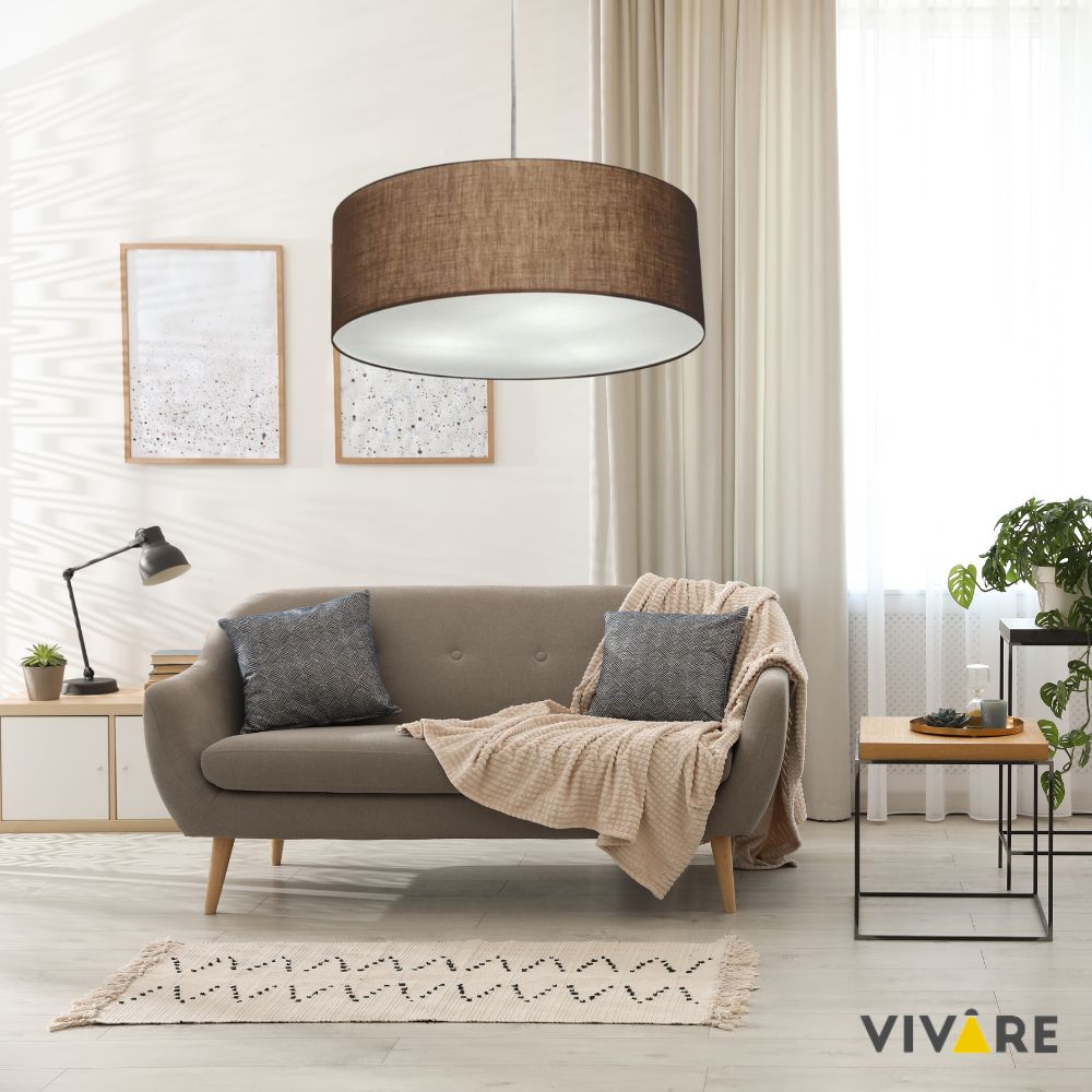 Pendente Cilíndrico Md-4217 Cúpula em Tecido 50x15cm Café - Bivolt