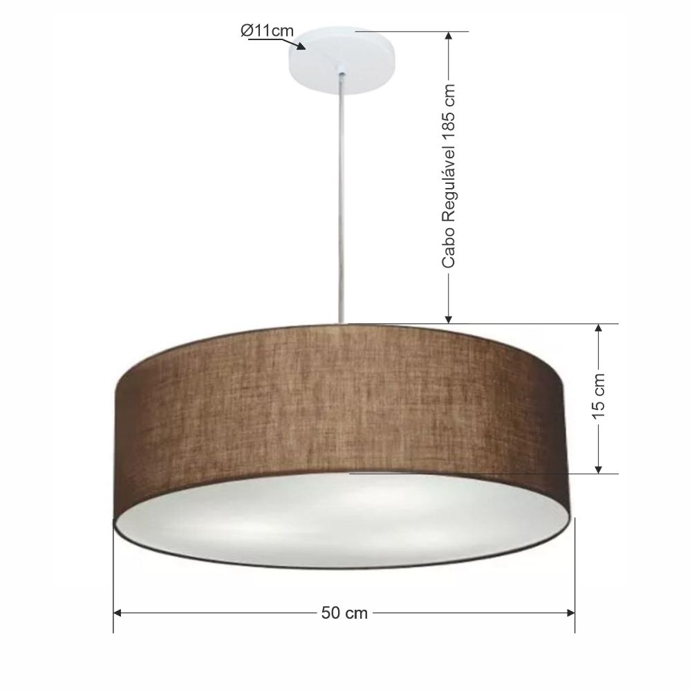 Pendente Cilíndrico Md-4217 Cúpula em Tecido 50x15cm Café - Bivolt