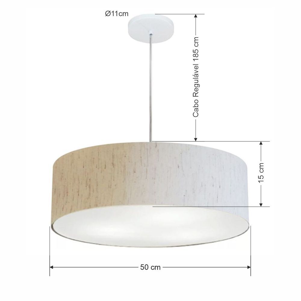 Pendente Cilíndrico Md-4217 Cúpula em Tecido 50x15cm Linho Bege - Bivolt