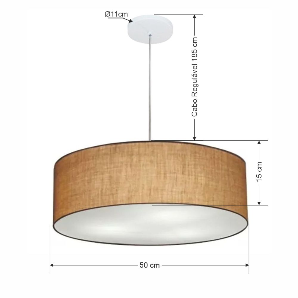 Pendente Cilíndrico Md-4217 Cúpula em Tecido 50x15cm Palha - Bivolt