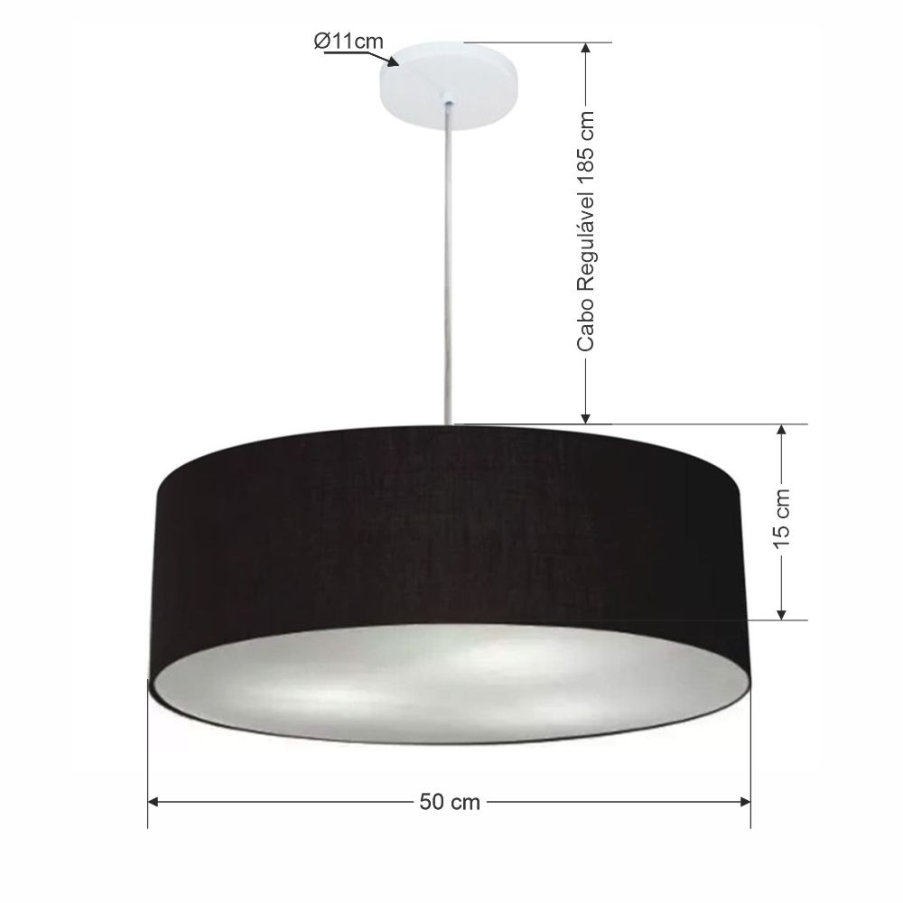 Pendente Cilíndrico Md-4217 Cúpula em Tecido 50x15cm Preto - Bivolt