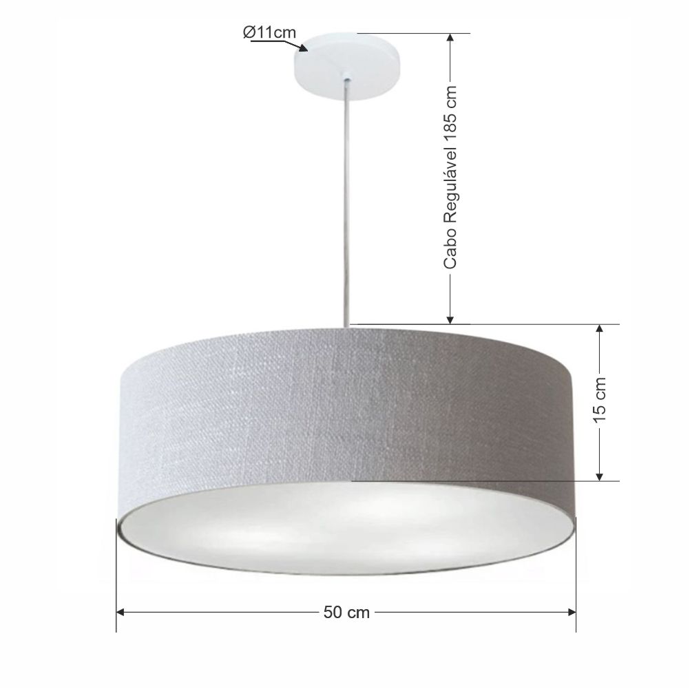 Pendente Cilíndrico Md-4217 Cúpula em Tecido 50x15cm Rústico Cinza - Bivolt