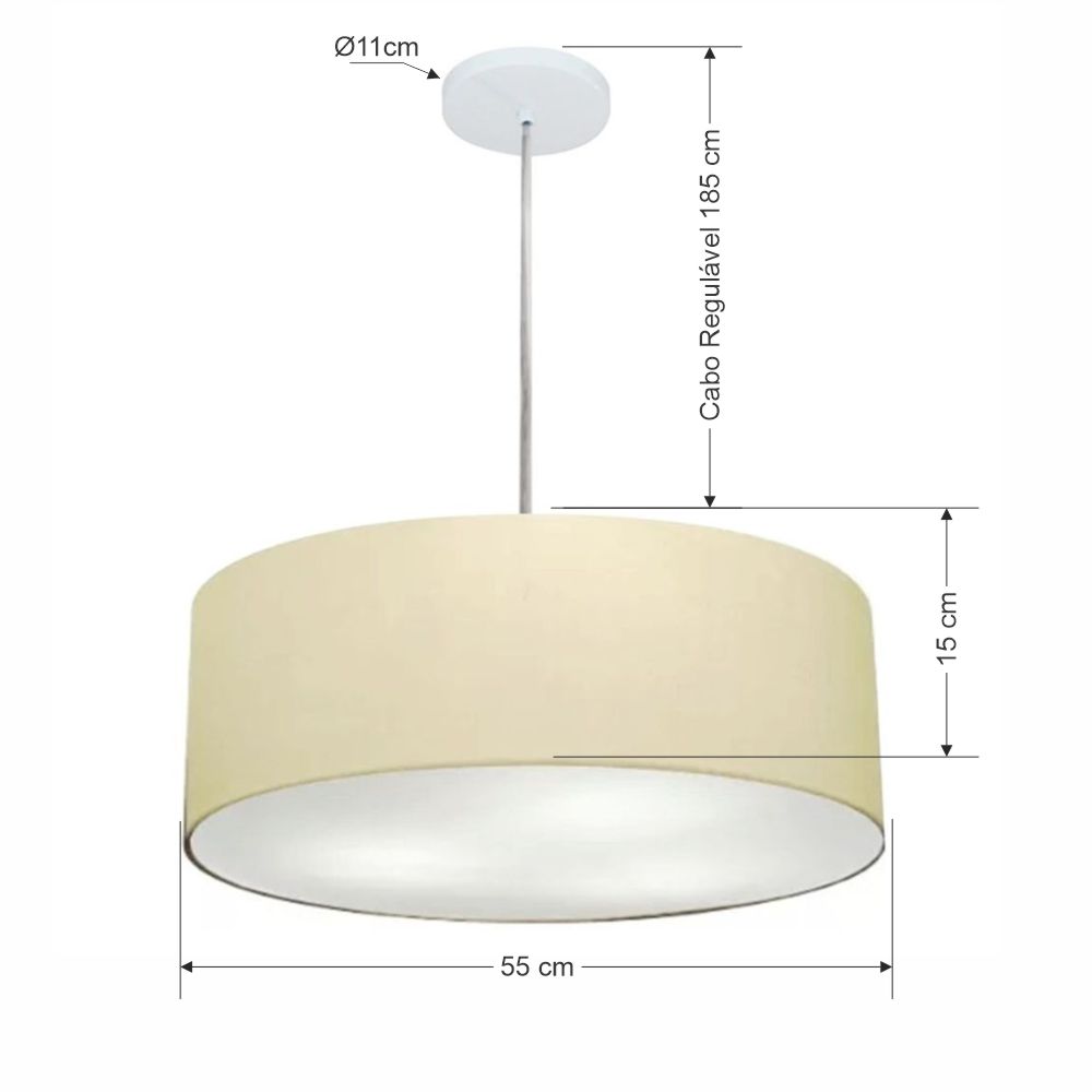 Pendente Cilíndrico Md-4218 Cúpula em Tecido 55x15cm Algodão Crú - Bivolt