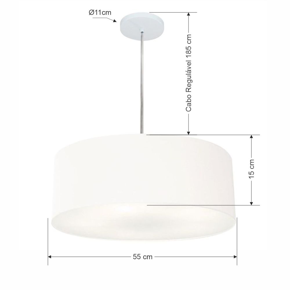 Pendente Cilíndrico Md-4218 Cúpula em Tecido 55x15cm Branco - Bivolt
