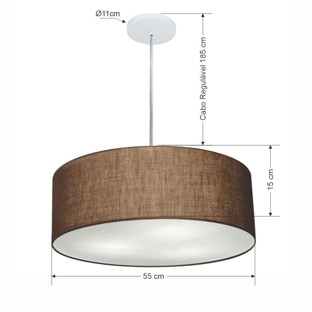 Pendente Cilíndrico Md-4218 Cúpula em Tecido 55x15cm Café - Bivolt
