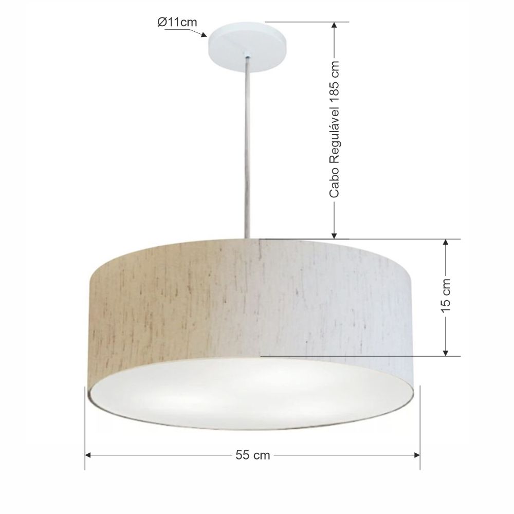 Pendente Cilíndrico Md-4218 Cúpula em Tecido 55x15cm Linho Bege - Bivolt