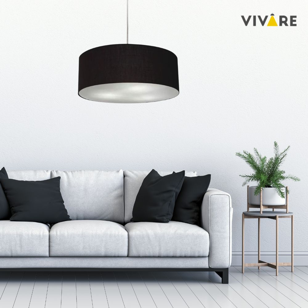 Pendente Cilíndrico Md-4218 Cúpula em Tecido 55x15cm Preto - Bivolt