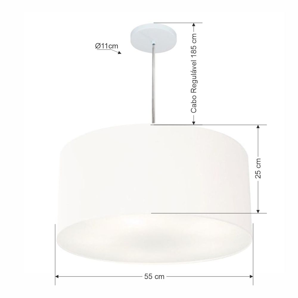 Pendente Cilíndrico Md-4219 Cúpula em Tecido 55x25cm Branco - Bivolt
