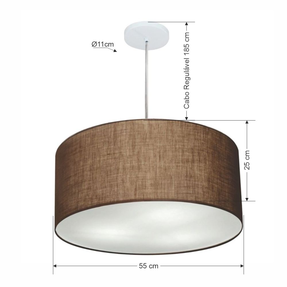 Pendente Cilíndrico Md-4219 Cúpula em Tecido 55x25cm Café - Bivolt