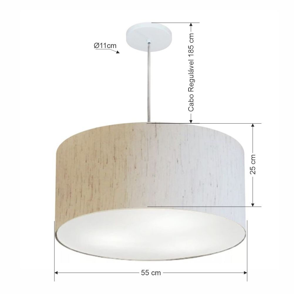 Pendente Cilíndrico Md-4219 Cúpula em Tecido 55x25cm Linho Bege - Bivolt