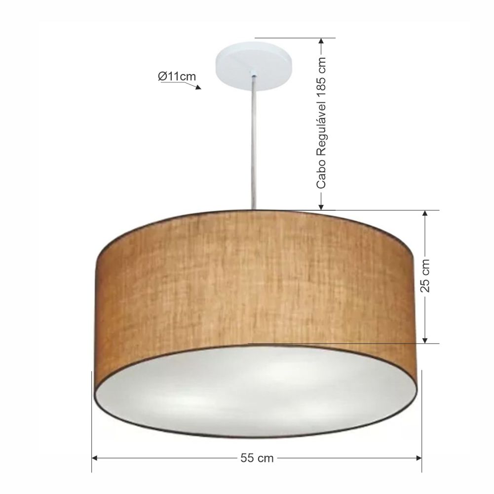 Pendente Cilíndrico Md-4219 Cúpula em Tecido 55x25cm Palha - Bivolt