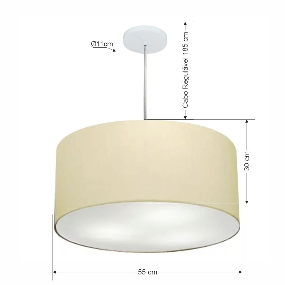 Pendente Cilíndrico Md-4220 Cúpula em Tecido 55x30cm Algodão Crú - Bivolt