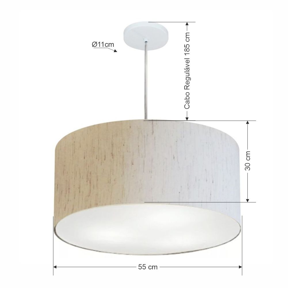 Pendente Cilíndrico Md-4220 Cúpula em Tecido 55x30cm Linho Bege - Bivolt