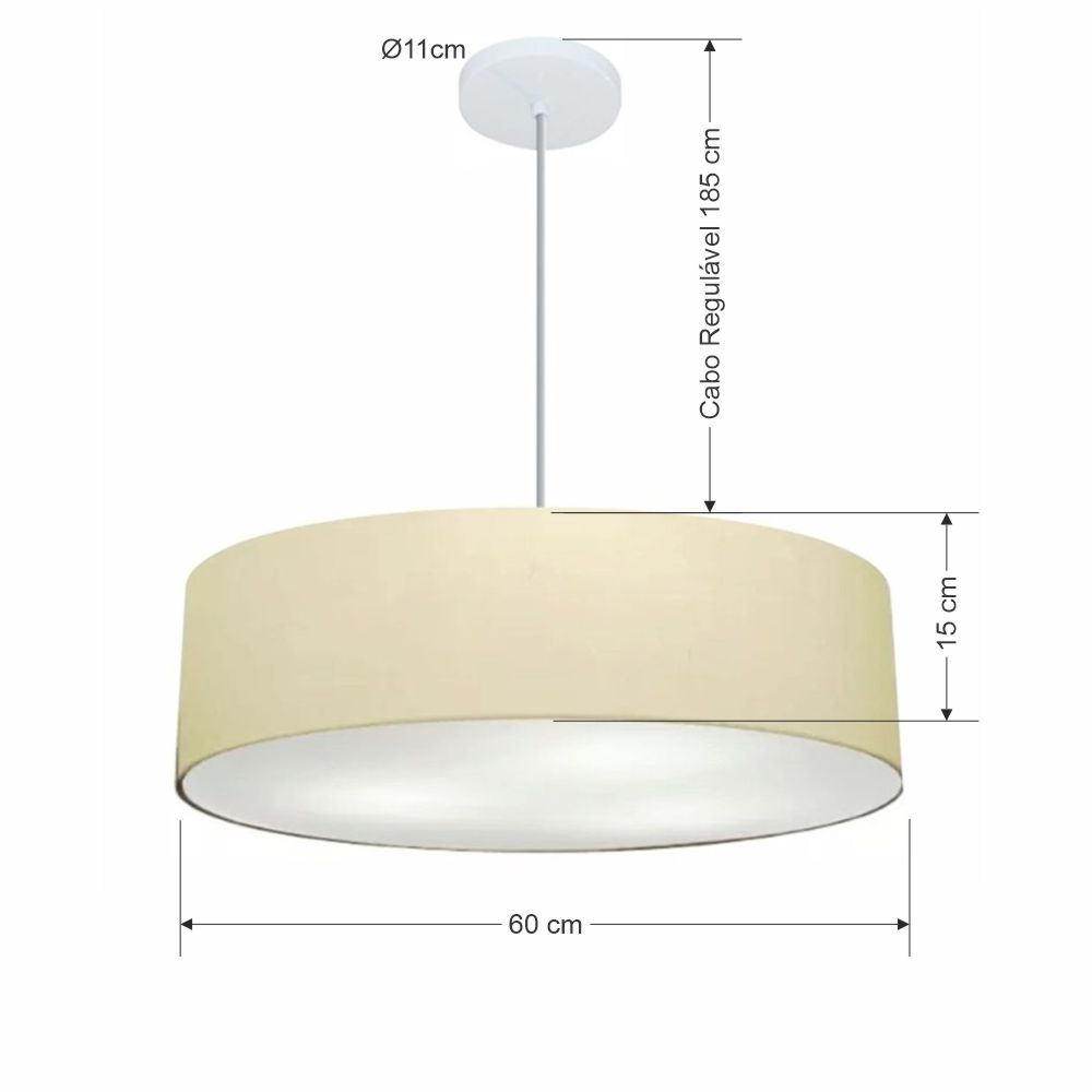 Pendente Cilíndrico Md-4221 Cúpula em Tecido 60x15cm Algodão Crú - Bivolt