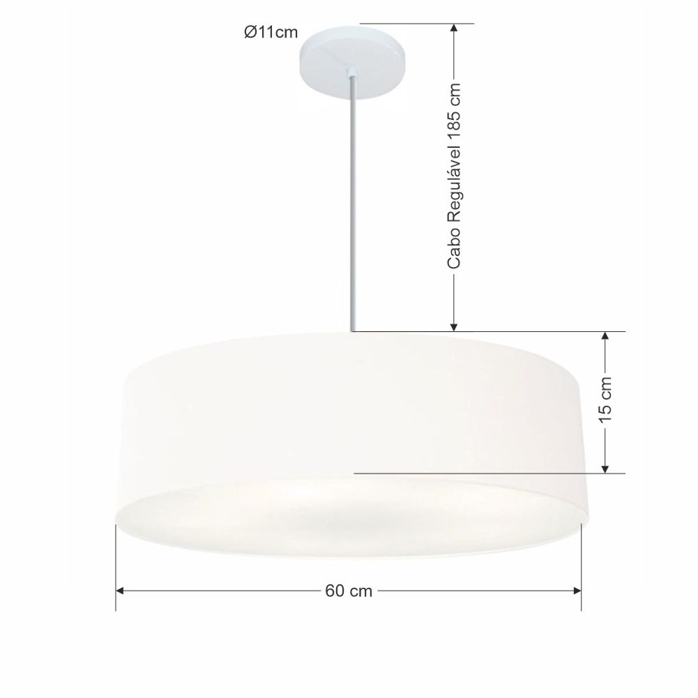 Pendente Cilíndrico Md-4221 Cúpula em Tecido 60x15cm Branco - Bivolt