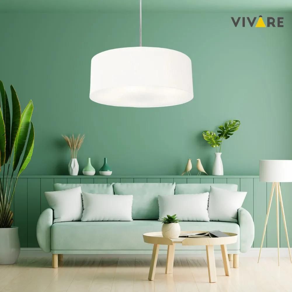 Pendente Cilíndrico Md-4221 Cúpula em Tecido 60x15cm Branco - Bivolt
