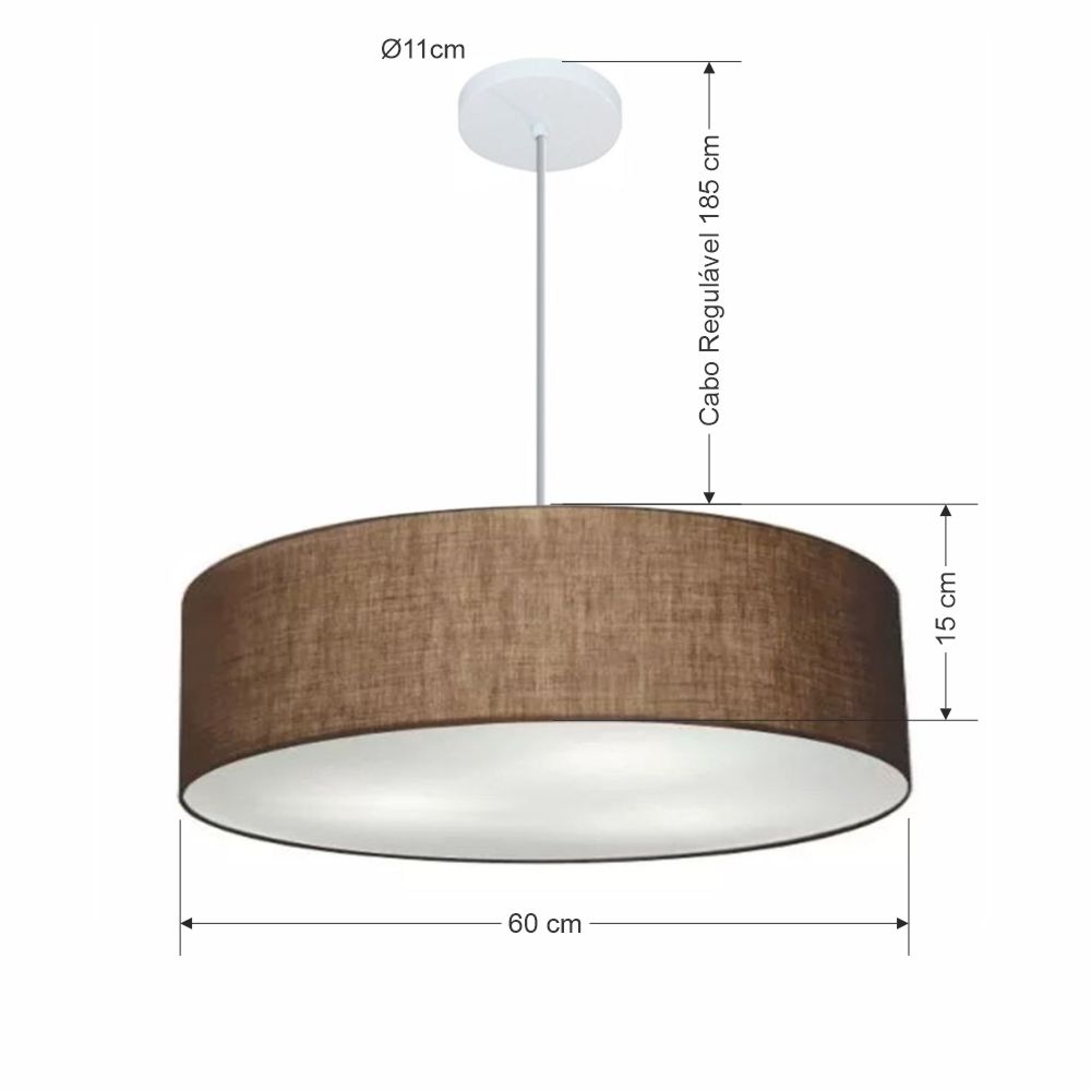 Pendente Cilíndrico Md-4221 Cúpula em Tecido 60x15cm Café - Bivolt