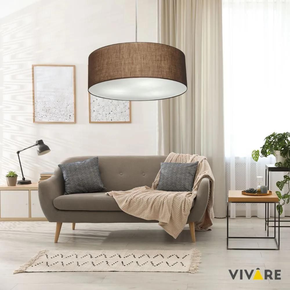 Pendente Cilíndrico Md-4221 Cúpula em Tecido 60x15cm Café - Bivolt