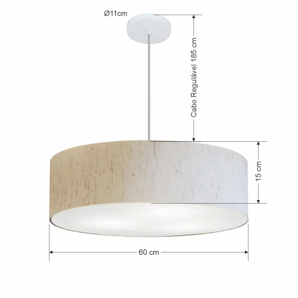 Pendente Cilíndrico Md-4221 Cúpula em Tecido 60x15cm Linho Bege - Bivolt