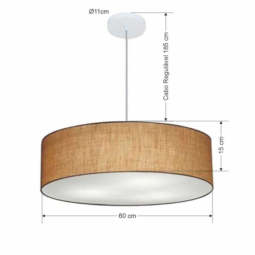 Pendente Cilíndrico Md-4221 Cúpula em Tecido 60x15cm Palha - Bivolt