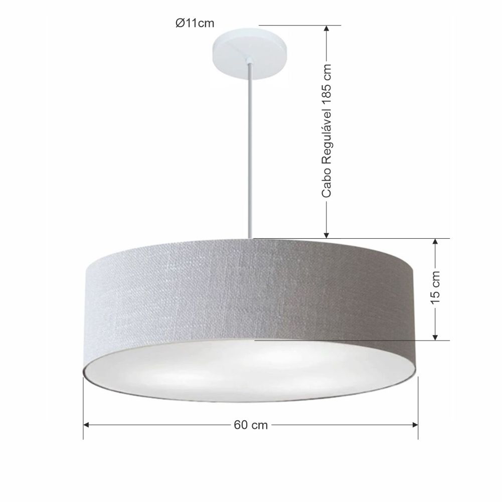 Pendente Cilíndrico Md-4221 Cúpula em Tecido 60x15cm Rústico Cinza - Bivolt