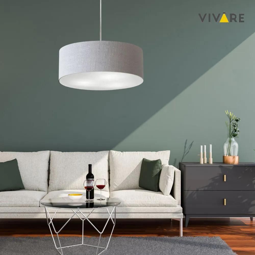 Pendente Cilíndrico Md-4221 Cúpula em Tecido 60x15cm Rústico Cinza - Bivolt