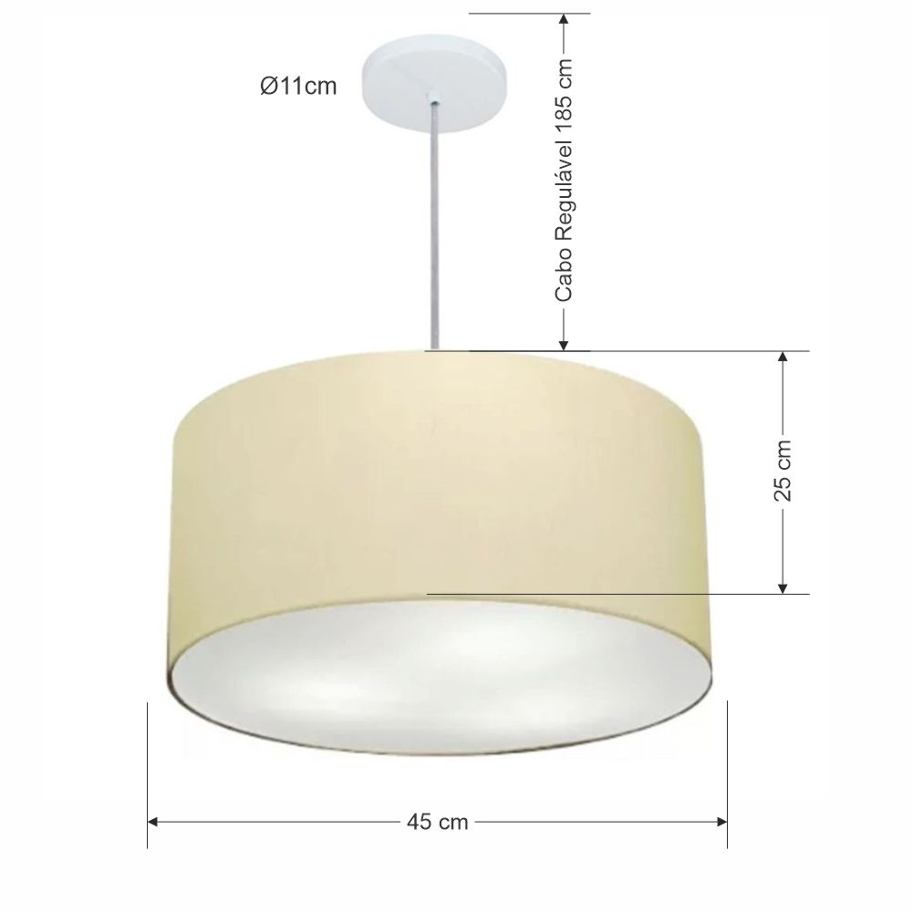 Pendente Cilíndrico Md-4242 Cúpula em Tecido 45x25cm Algodão Crú - Bivolt
