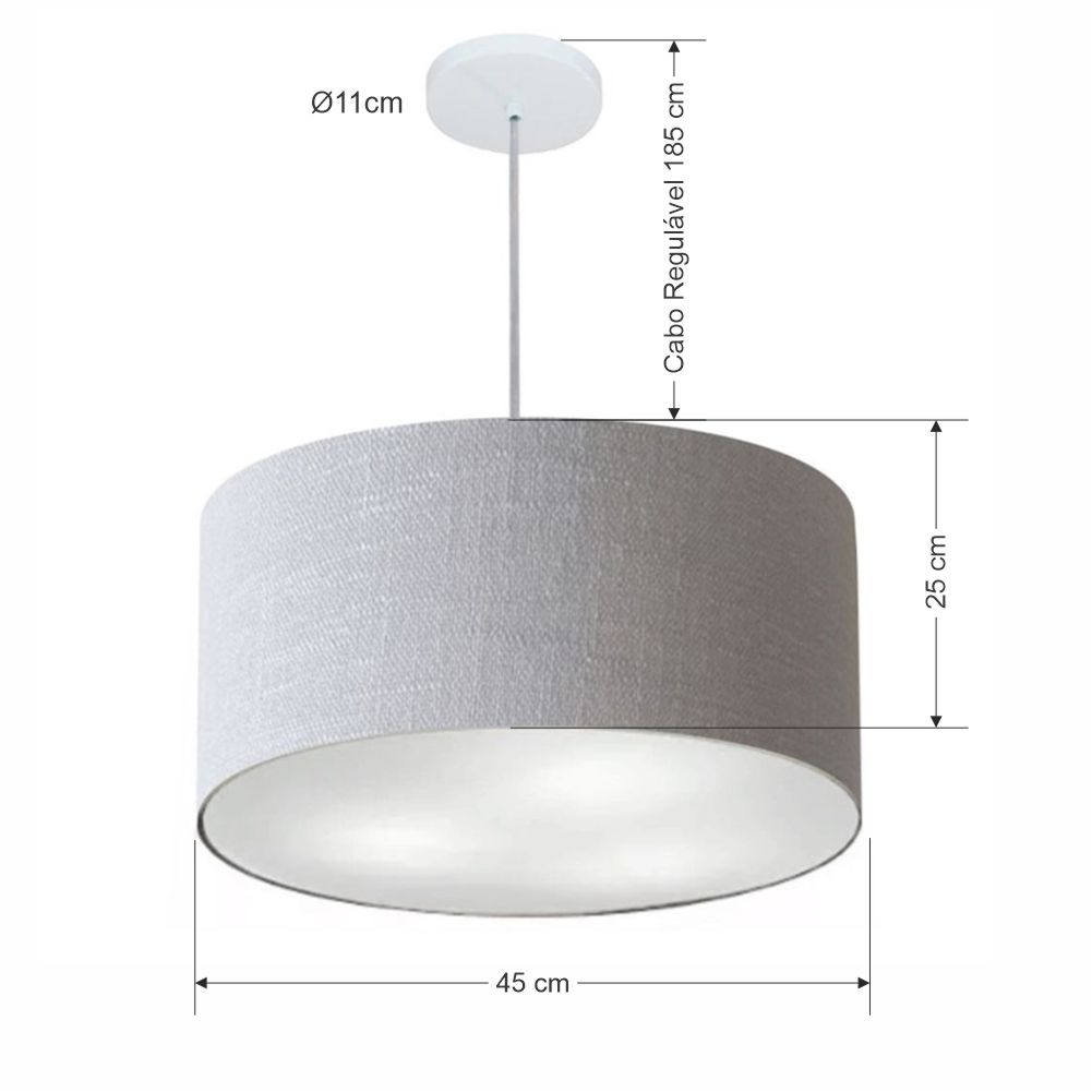 Pendente Cilíndrico Md-4242 Cúpula em Tecido 45x25cm Rústico Cinza - Bivolt