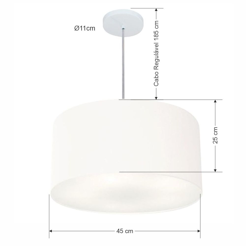 Pendente Cilíndrico Md-4243 Cúpula em Tecido 45x25cm Branco - Bivolt
