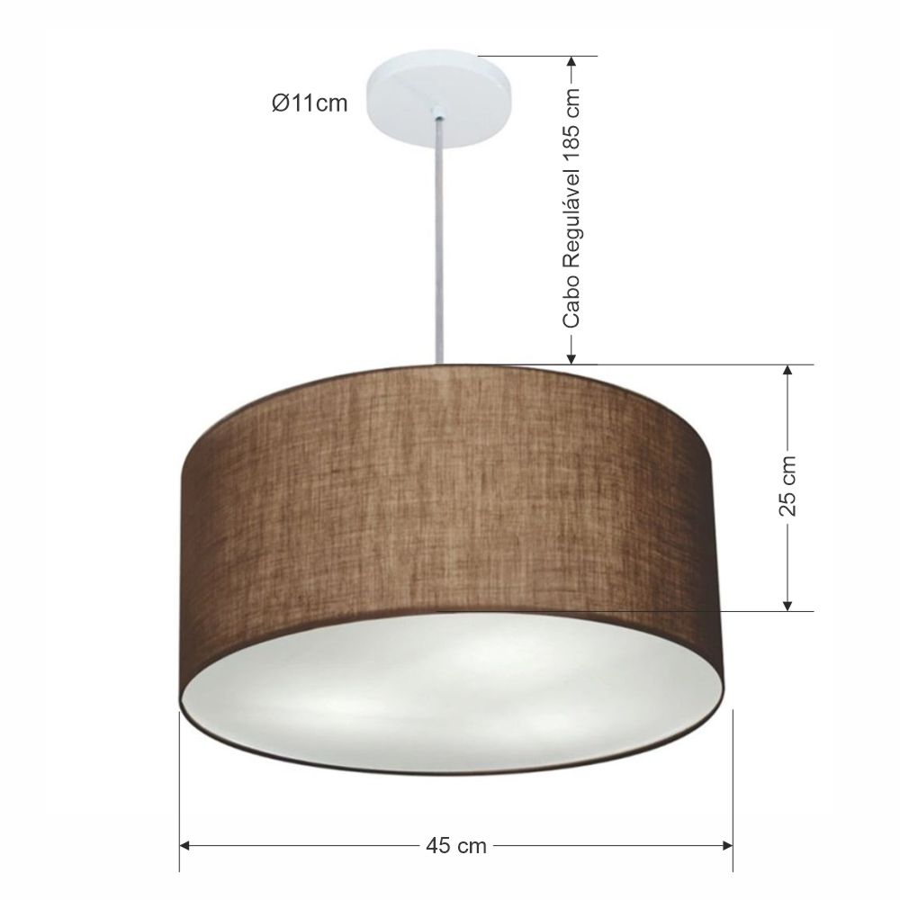Pendente Cilíndrico Md-4243 Cúpula em Tecido 45x25cm Café - Bivolt