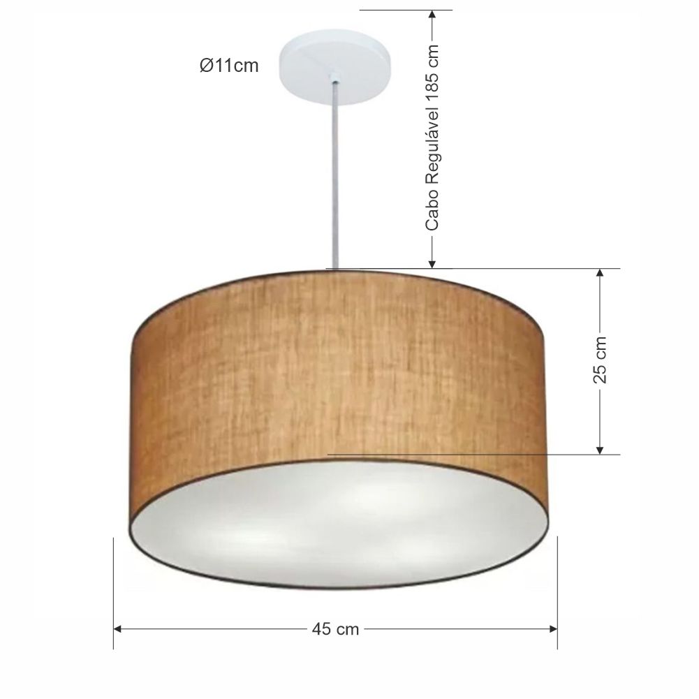 Pendente Cilíndrico Md-4243 Cúpula em Tecido 45x25cm Palha - Bivolt