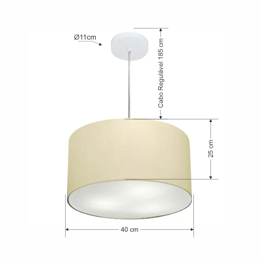 Pendente Cilíndrico Md-4244 Cúpula em Tecido 40x25cm Algodão Crú - Bivolt