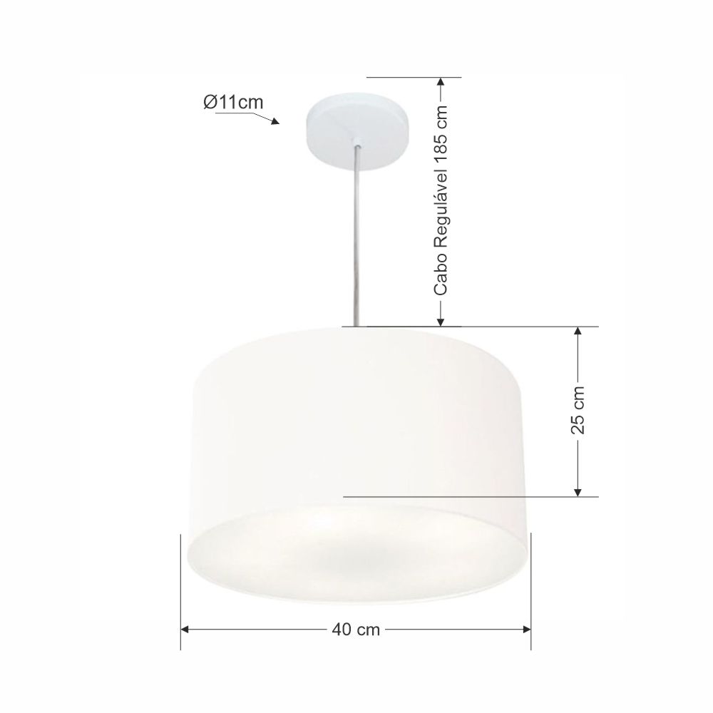 Pendente Cilíndrico Md-4244 Cúpula em Tecido 40x25cm Branco - Bivolt