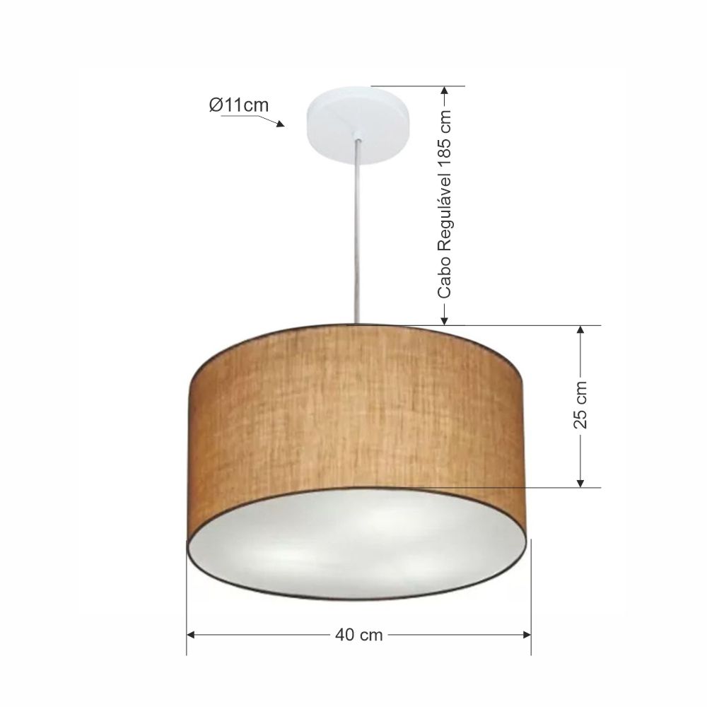Pendente Cilíndrico Md-4244 Cúpula em Tecido 40x25cm Palha - Bivolt