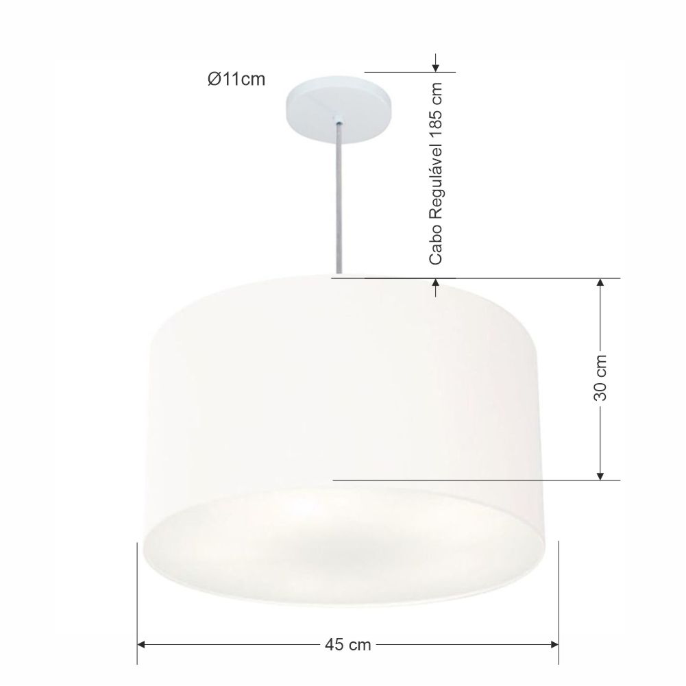 Pendente Cilíndrico Md-4250 Cúpula em Tecido 45x30cm Branco - Bivolt