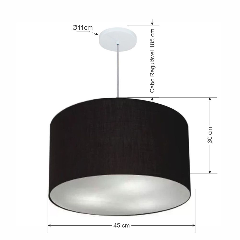 Pendente Cilíndrico Md-4250 Cúpula em Tecido 45x30cm Preto - Bivolt
