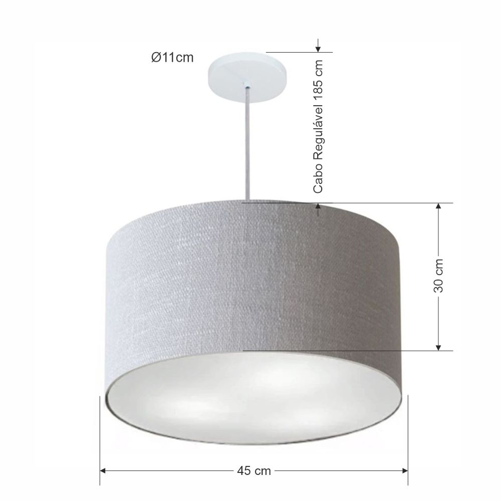 Pendente Cilíndrico Md-4250 Cúpula em Tecido 45x30cm Rústico Cinza - Bivolt