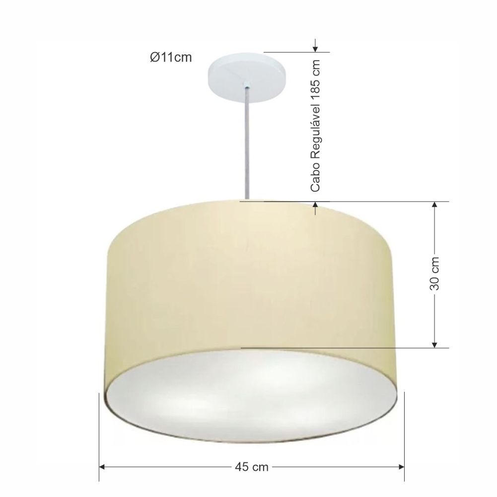 Pendente Cilíndrico Md-4257 Cúpula em Tecido 45x30cm Algodão Crú - Bivolt