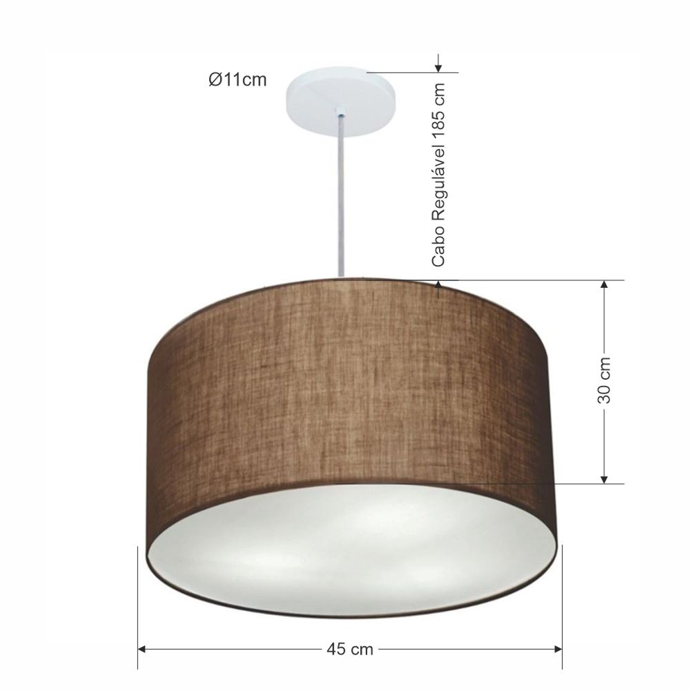 Pendente Cilíndrico Md-4257 Cúpula em Tecido 45x30cm Café - Bivolt