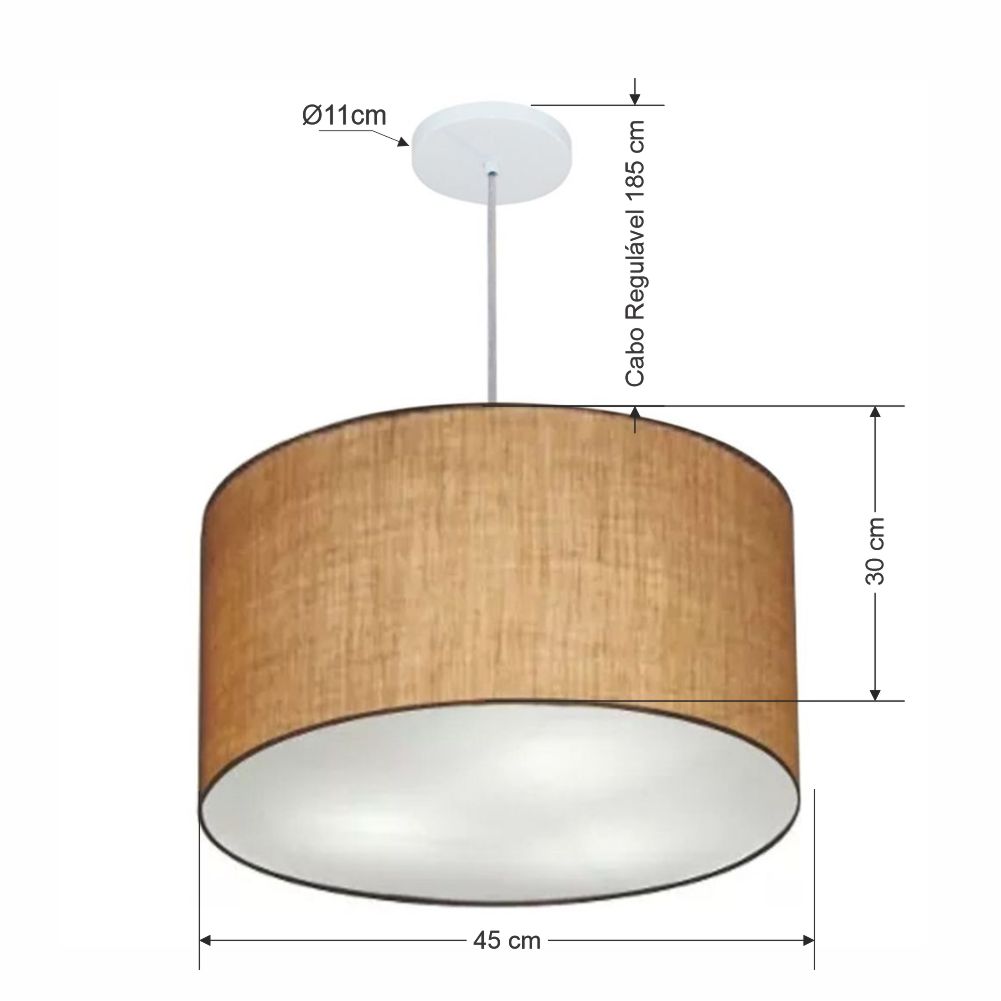 Pendente Cilíndrico Md-4257 Cúpula em Tecido 45x30cm Palha - Bivolt