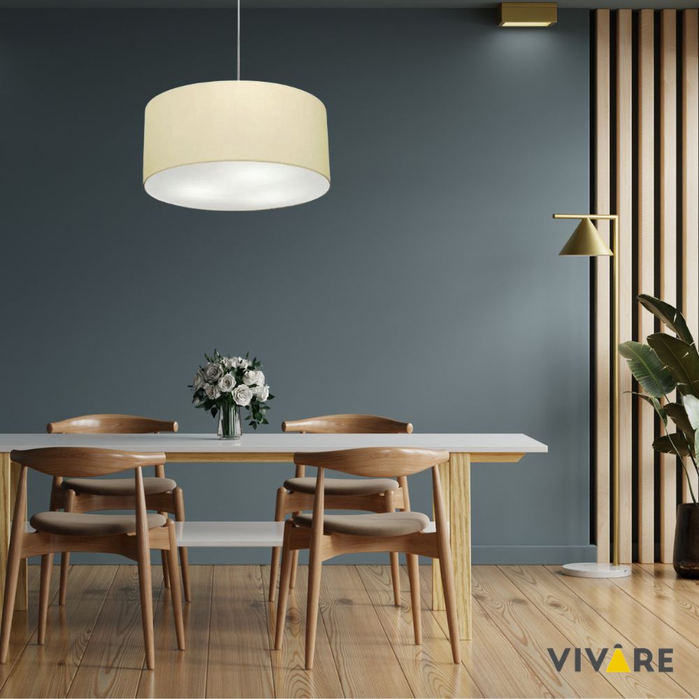 Pendente Cilíndrico Vivare Md-4320 Cúpula em Tecido 50x25cm Algodão Crú - Bivolt