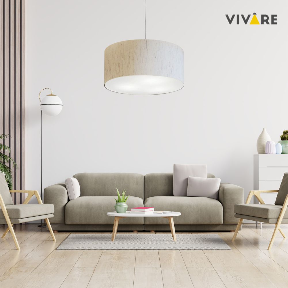 Pendente Cilíndrico Vivare Md-4320 Cúpula em Tecido 50x25cm Linho Bege - Bivolt