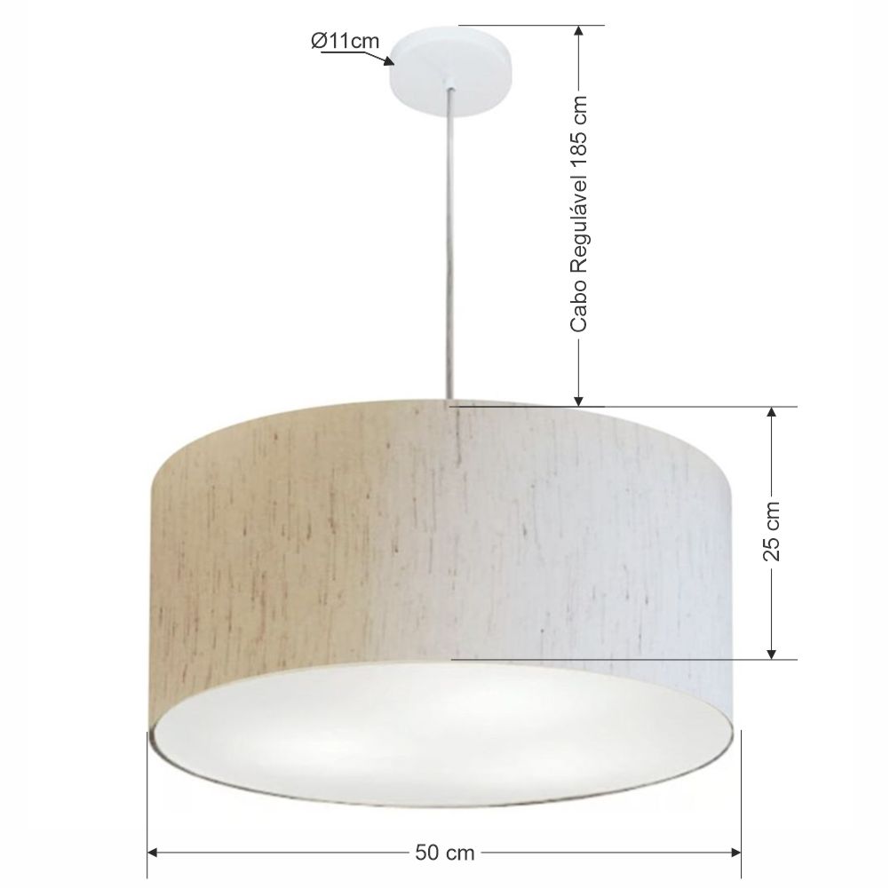 Pendente Cilíndrico Vivare Md-4320 Cúpula em Tecido 50x25cm Linho Bege - Bivolt
