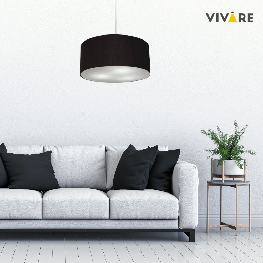 Pendente Cilíndrico Vivare Md-4320 Cúpula em Tecido 50x25cm Preto - Bivolt