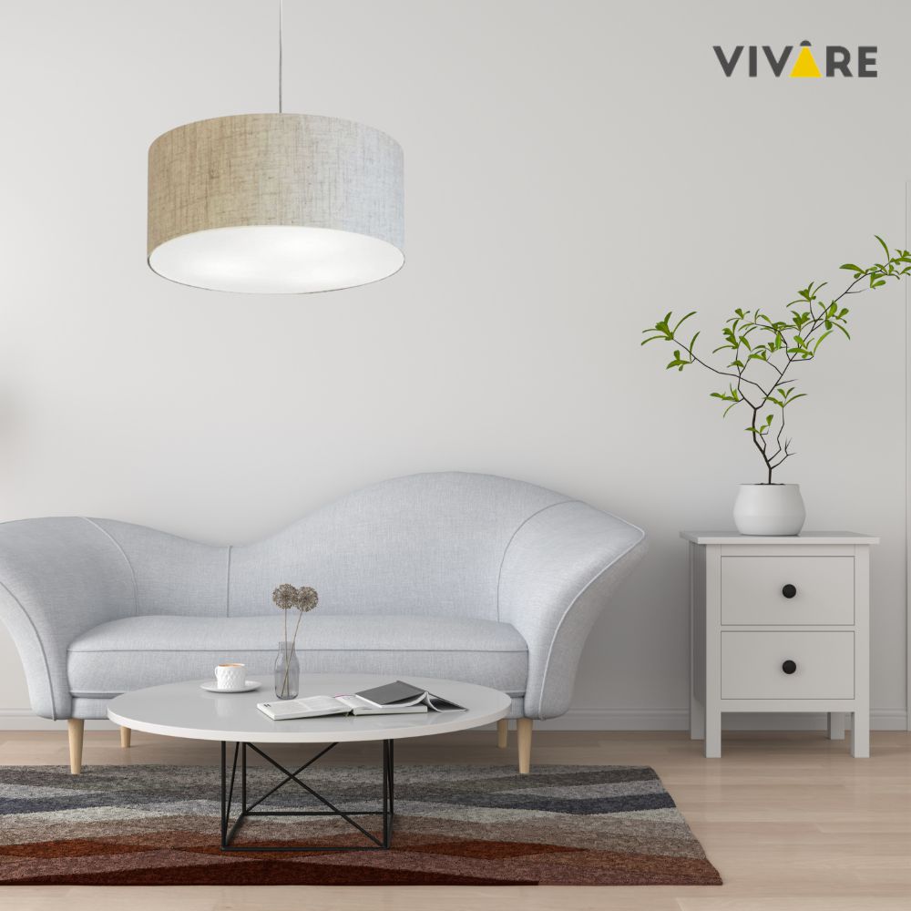 Pendente Cilíndrico Vivare Md-4320 Cúpula em Tecido 50x25cm Rústico Bege - Bivolt