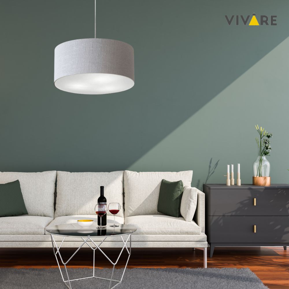 Pendente Cilíndrico Vivare Md-4320 Cúpula em Tecido 50x25cm Rústico Cinza - Bivolt