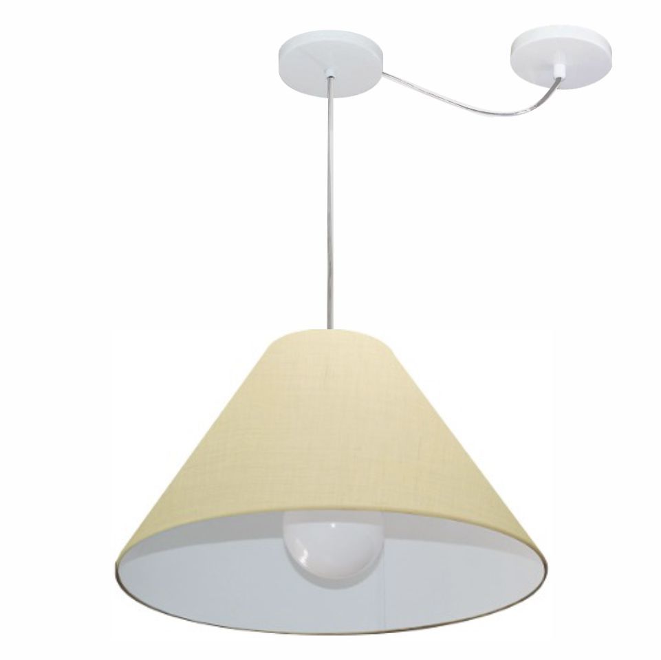 Pendente Cone Com Desvio Md-4272 Cúpula Tecido 25/15x40cm Algodão Crú - Bivolt