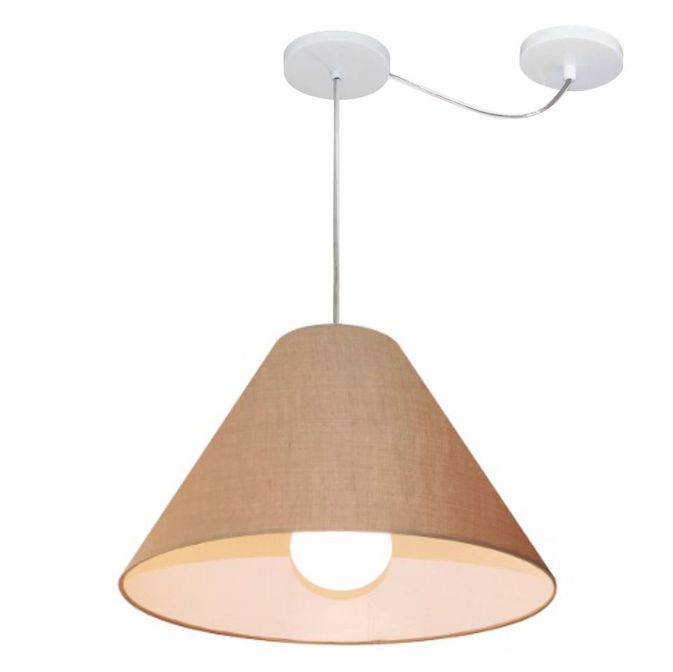Pendente Cone Com Desvio Md-4272 Cúpula Tecido 25/15x40cm Palha - Bivolt