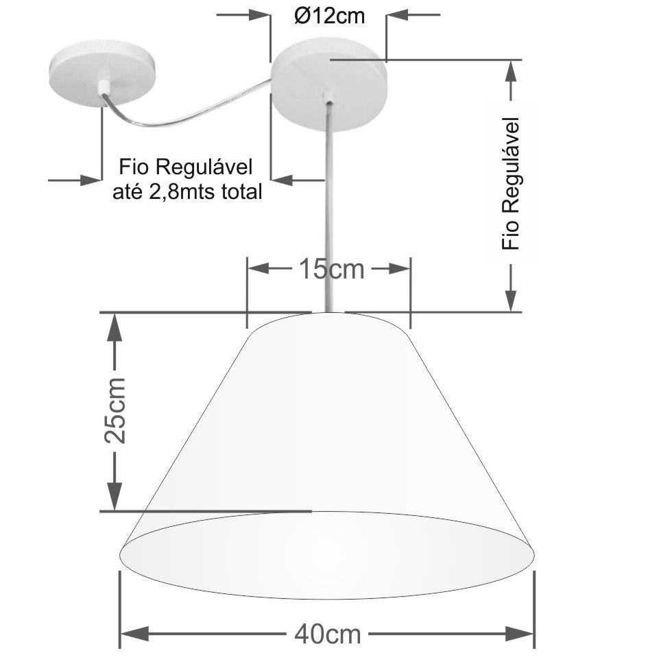 Pendente Cone Com Desvio Md-4272 Cúpula Tecido 25/15x40cm Rústico Bege - Bivolt